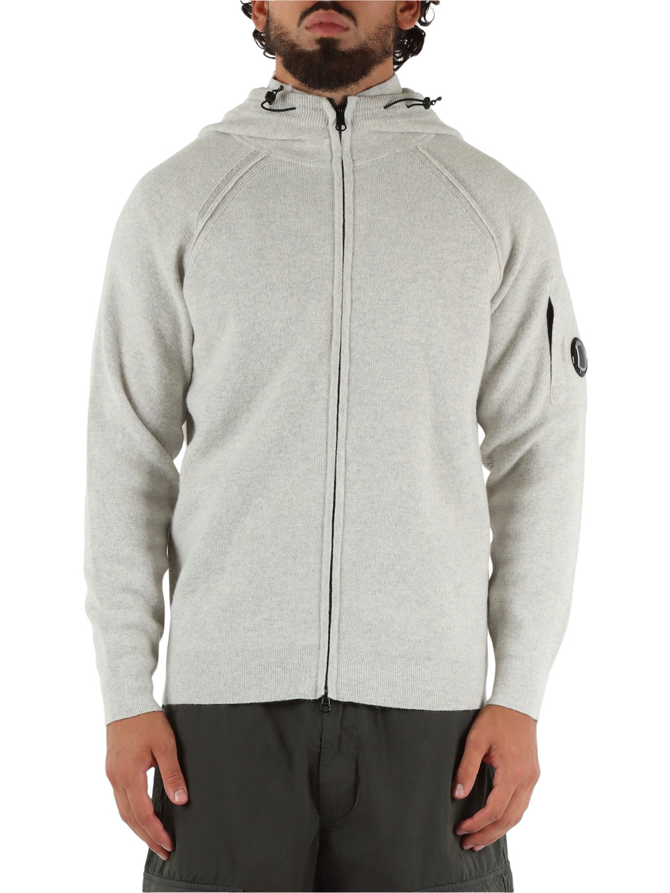 GRIGIO CHIARO | Cardigan con zip e cappuccio in misto lana