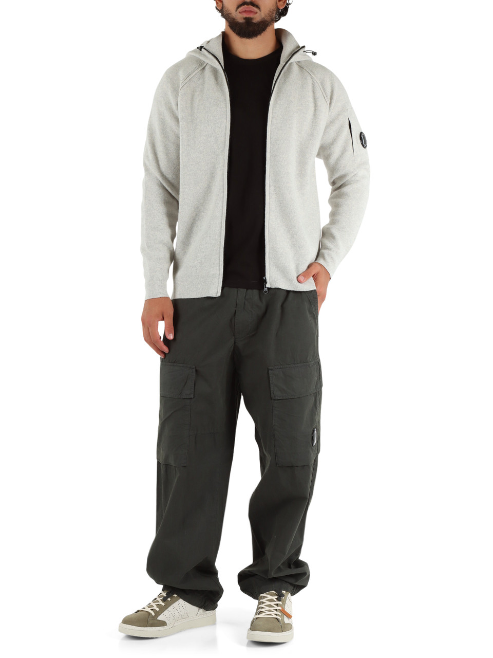 GRIGIO CHIARO | Cardigan con zip e cappuccio in misto lana