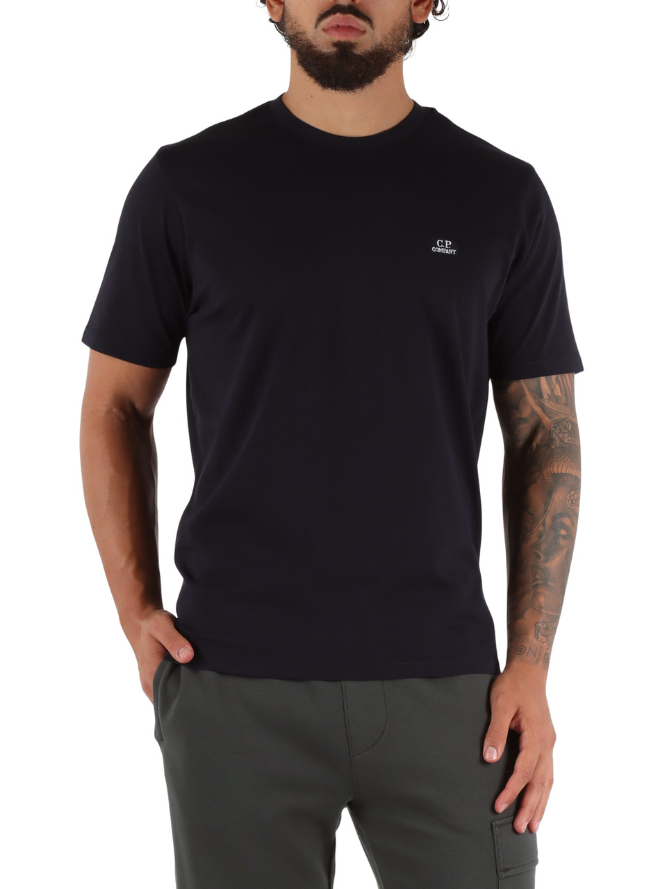 BLU SCURO | T-shirt in cotone con patch logo frontale BLU SCURO | T-shirt in cotone con patch logo frontale