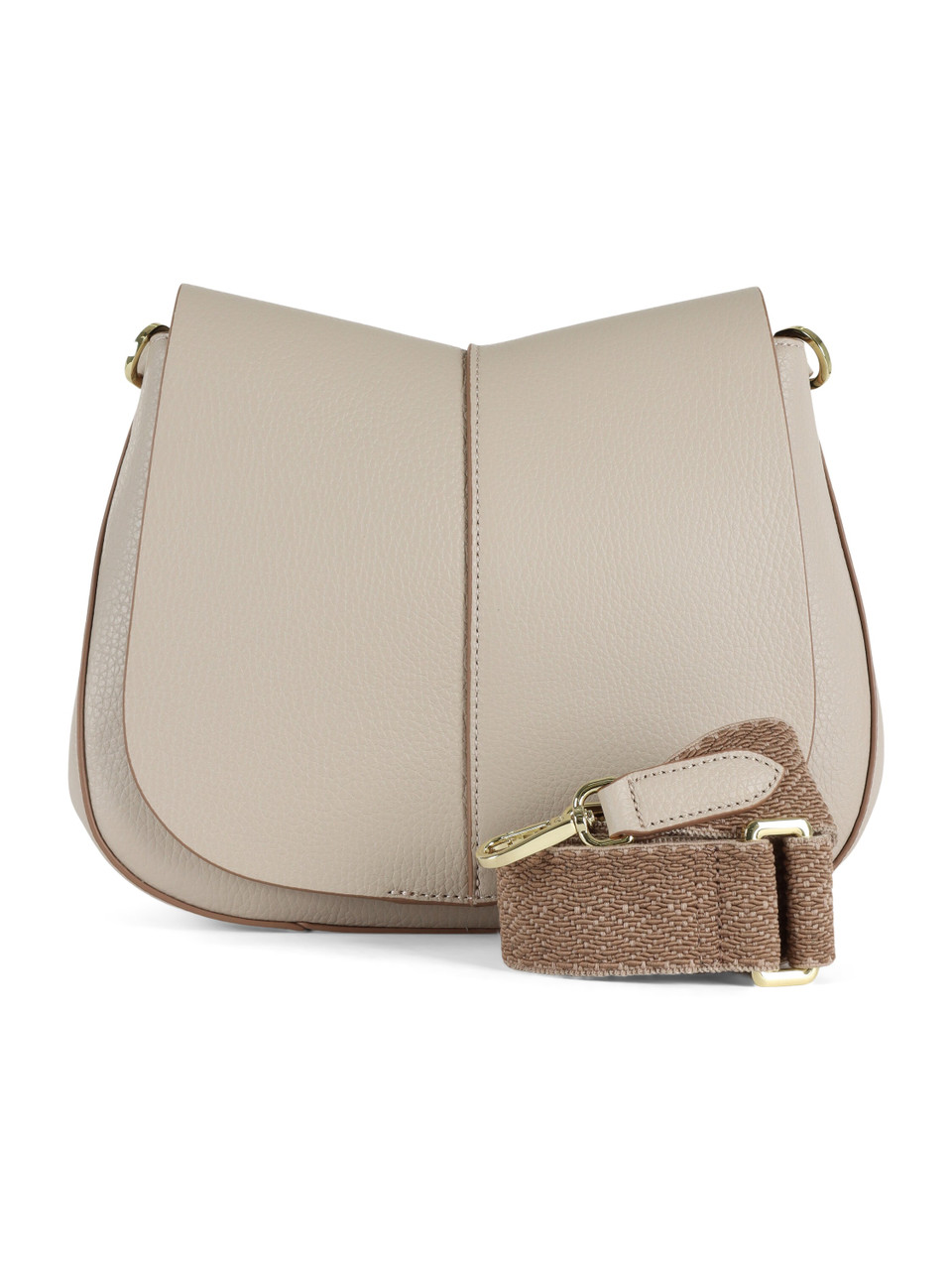 BEIGE | HELENA ROUND Umhängetasche aus genarbtem Leder