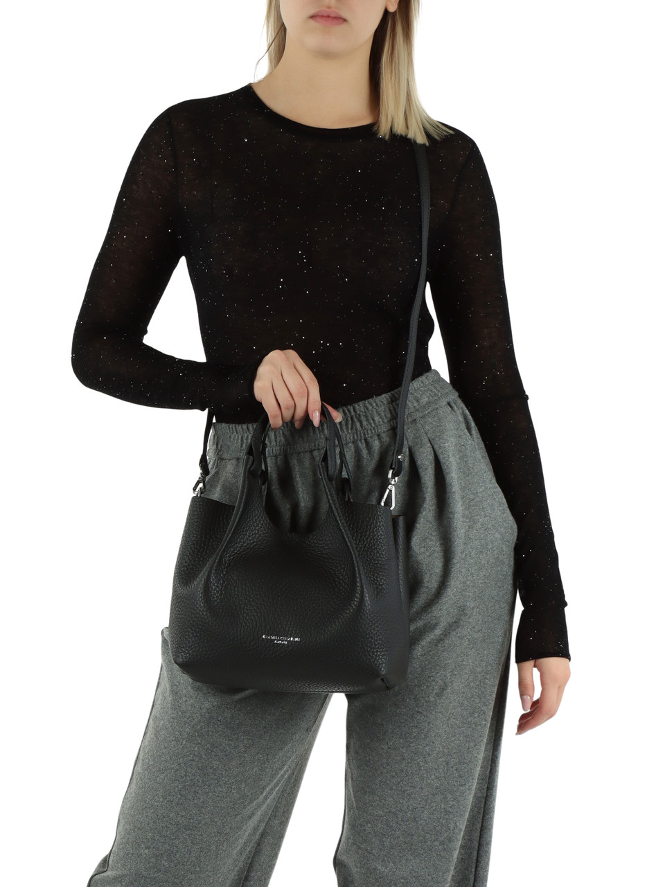 NERO | Borsa a mano in pelle martellata DUA Small NERO | Borsa a mano in pelle martellata DUA Small