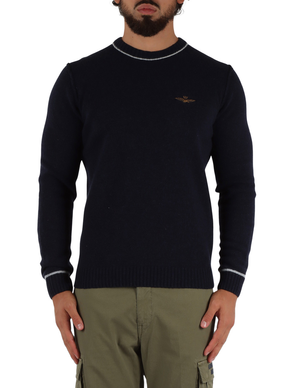 Dunkelblau | Rundhalspullover aus Wollmischung