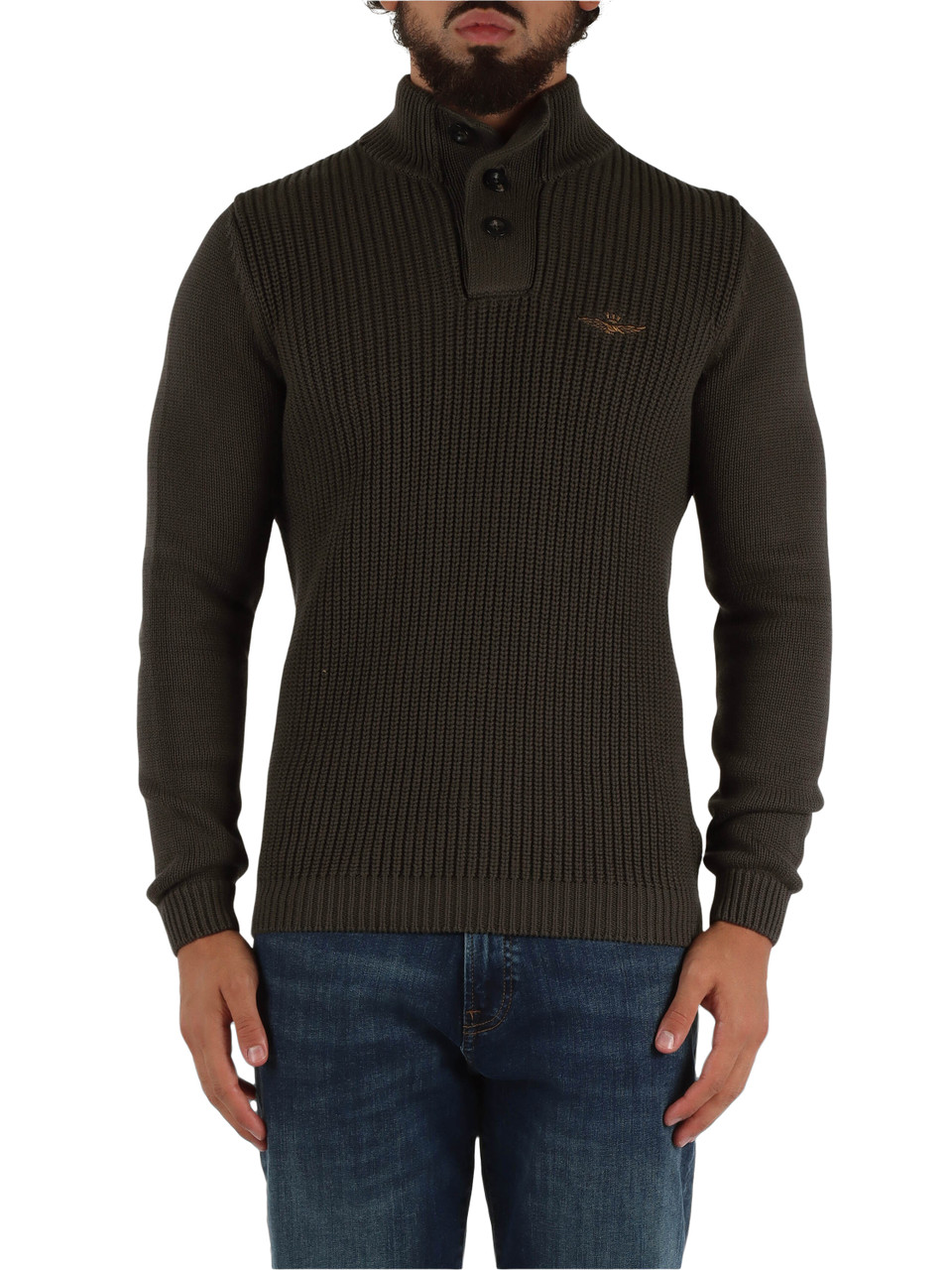 GRIGIO SCURO | Maglia in cotone con bottoni al collo