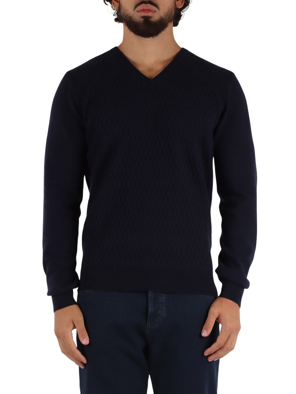 BLU SCURO | Maglia collo a V in lana e cashmere