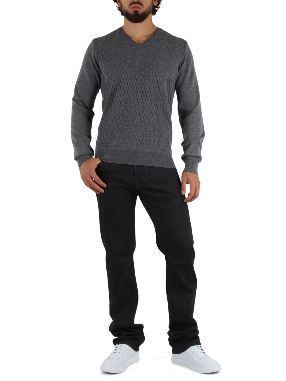 GRIGIO | Maglia collo a V in lana e cashmere