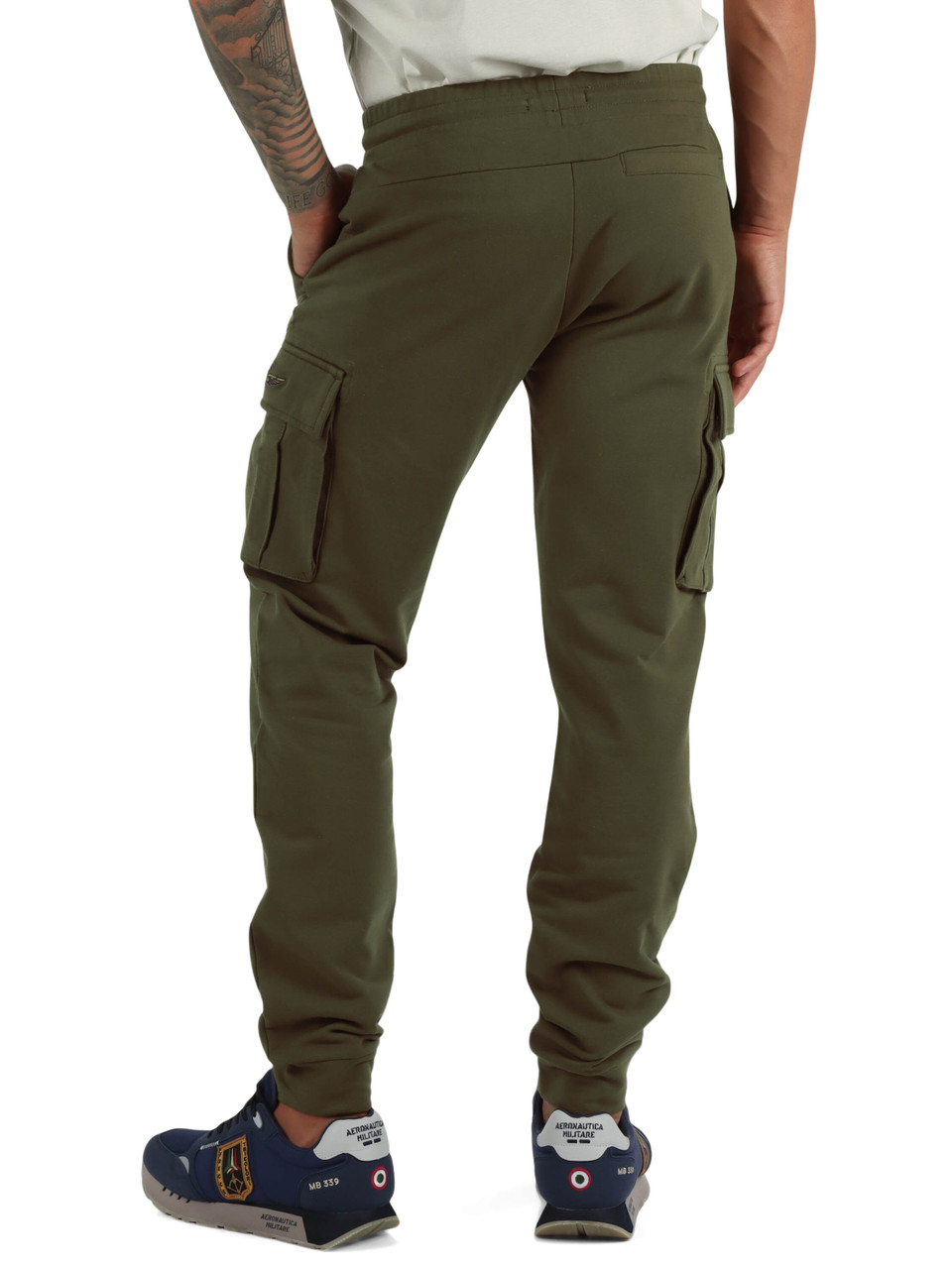 VERDE MILITARE | Pantaloni sportivi cargo regular fit in cotone felpato