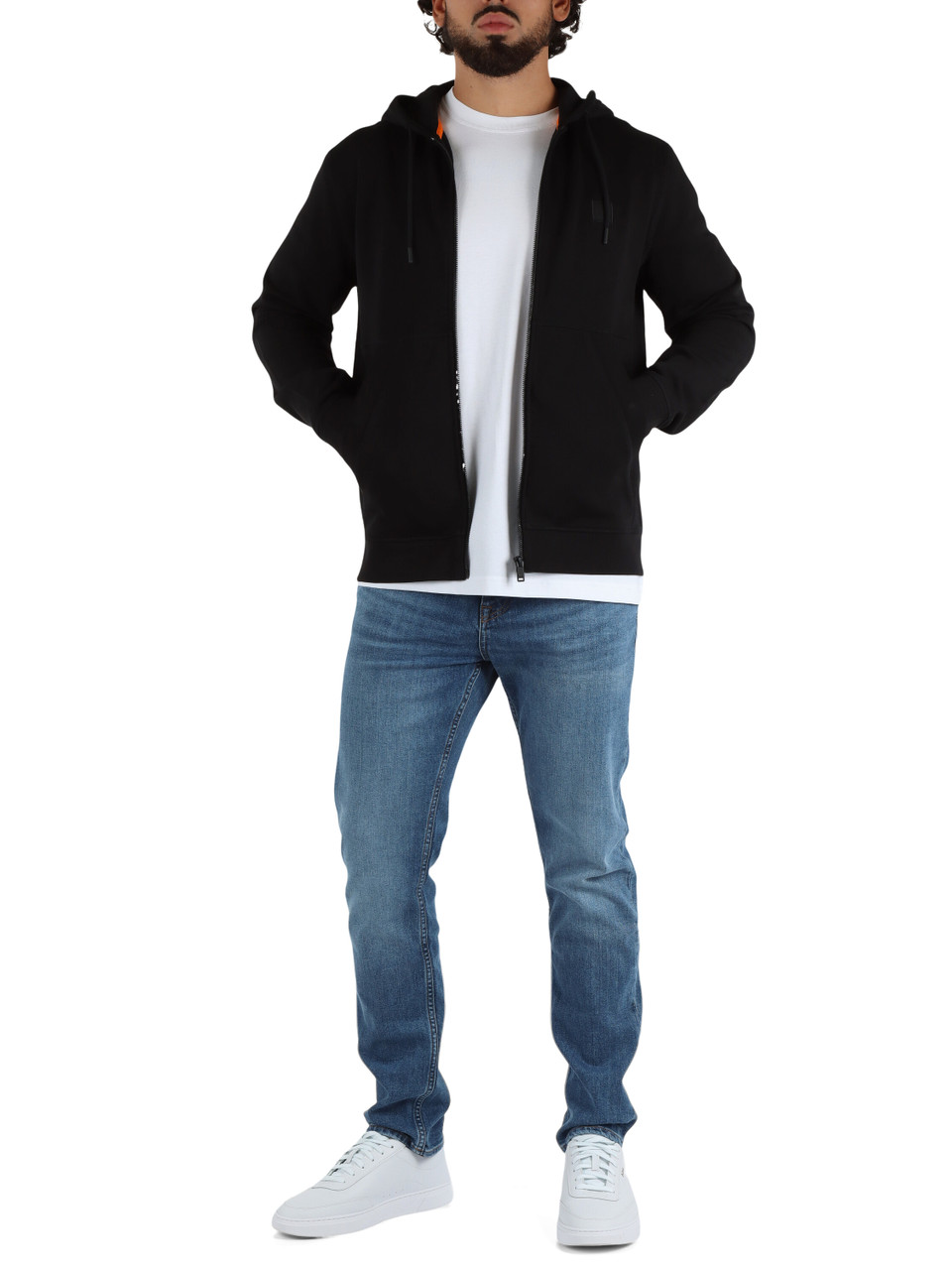 NERO | Felpa in cotone garzato con zip e cappuccio