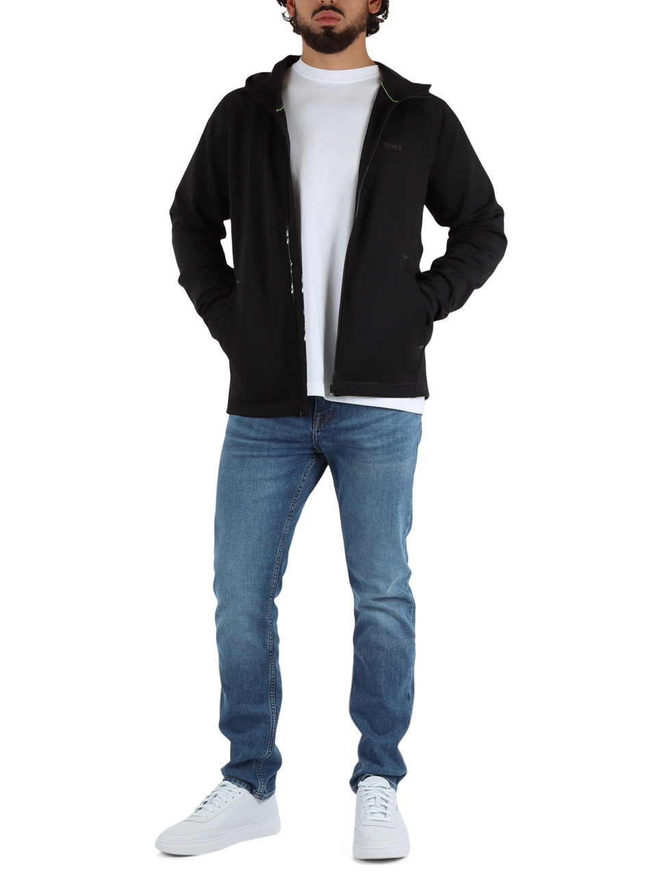 NERO | Felpa sportiva con cappuccio in tessuto tecnico stretch