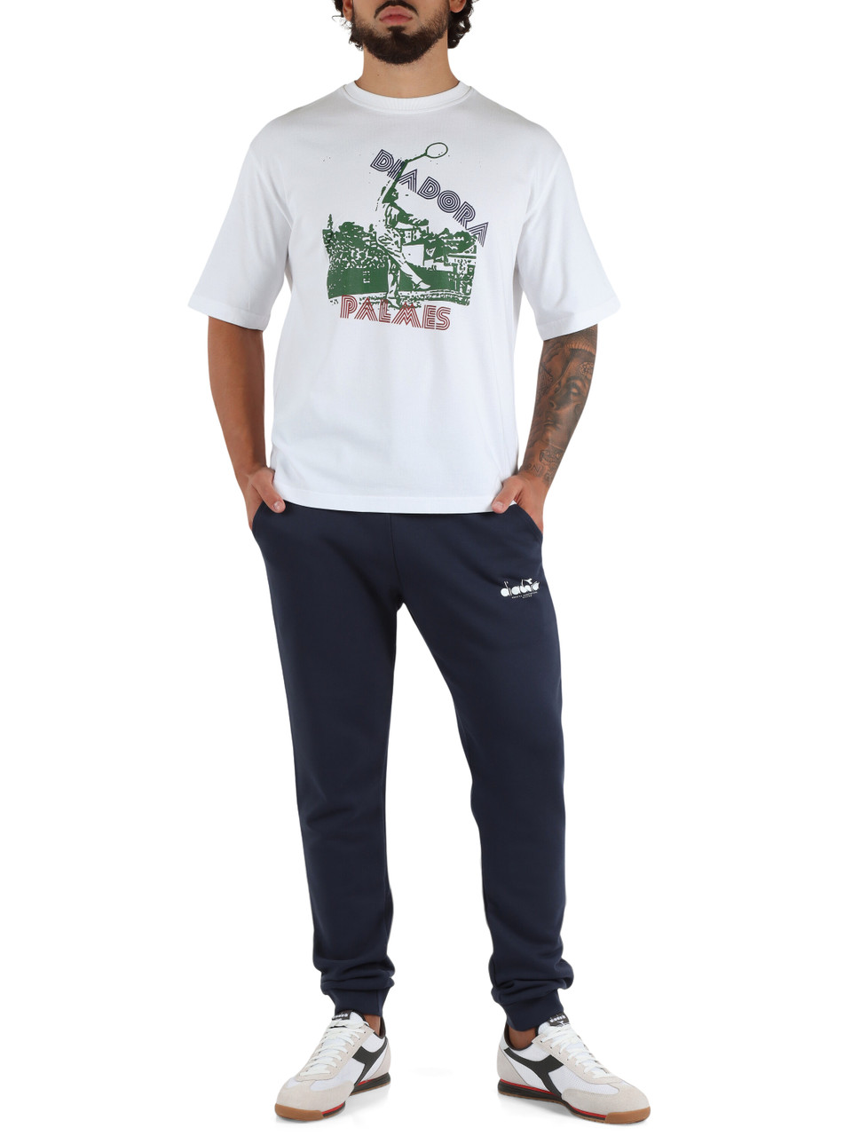 BIANCO | PALMES X DIADORA: T-shirt in cotone con stampa logo frontale