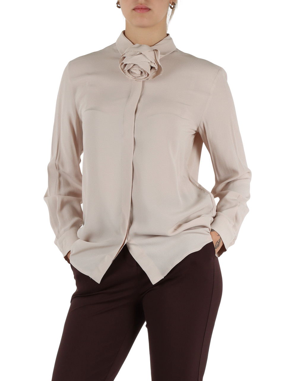 BEIGE | Camicia in crepe de chine di misto seta CABIRIA