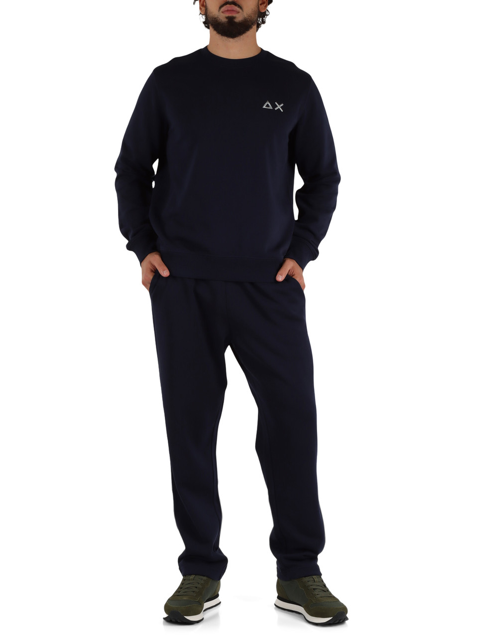 BLU SCURO | Felpa girocollo in misto cotone con ricamo logo