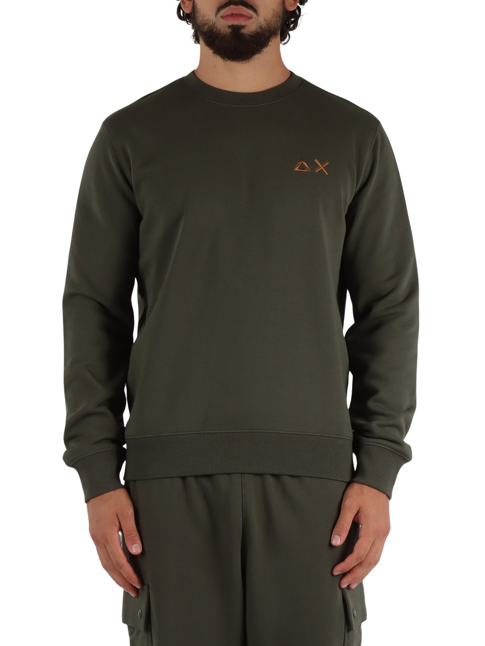 VERDE SCURO | Felpa girocollo in misto cotone con ricamo logo