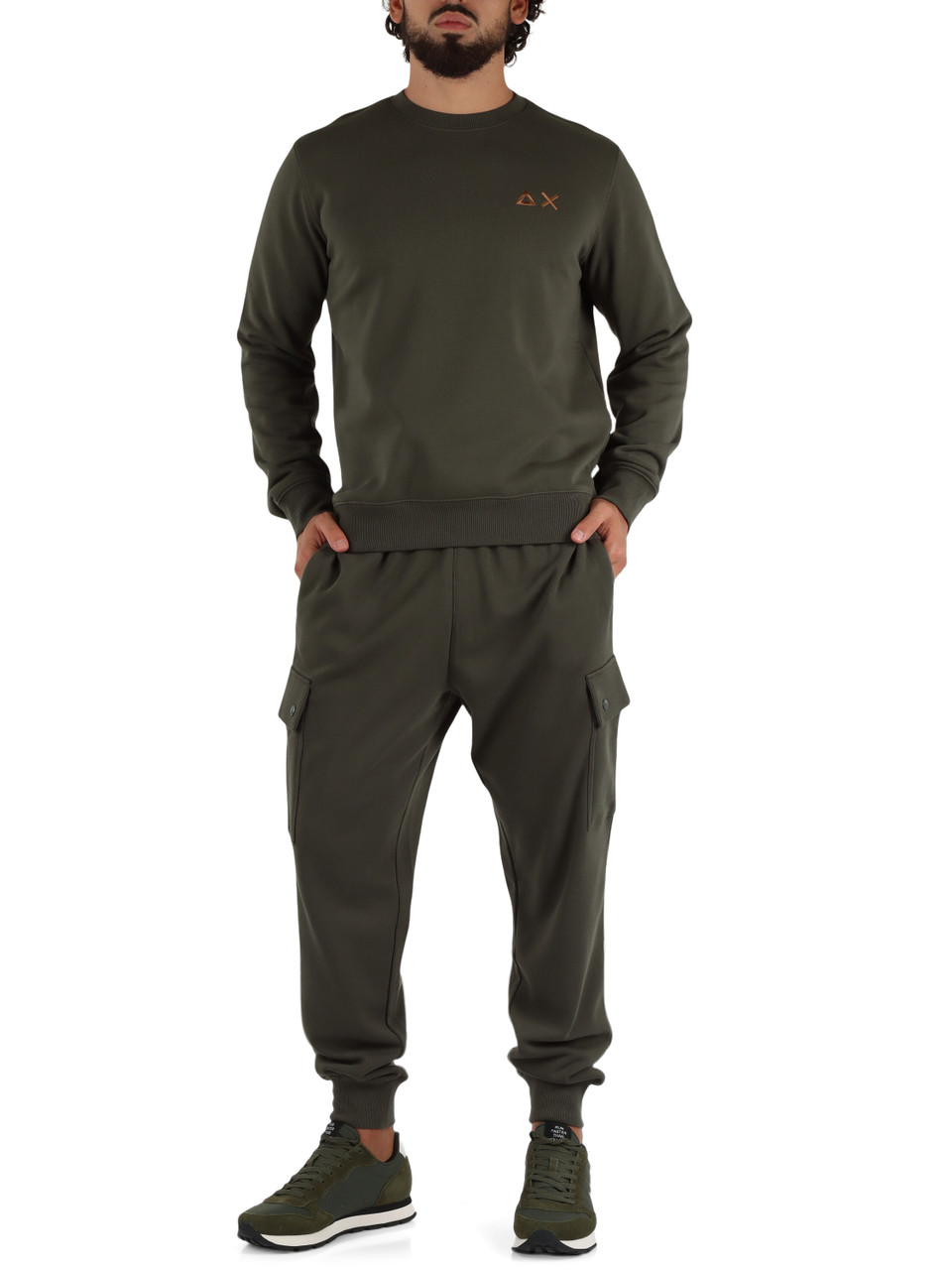 VERDE SCURO | Felpa girocollo in misto cotone con ricamo logo