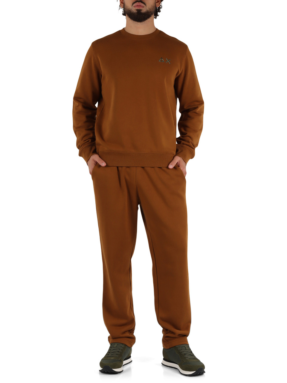 MARRONE CHIARO | Felpa girocollo in misto cotone con ricamo logo