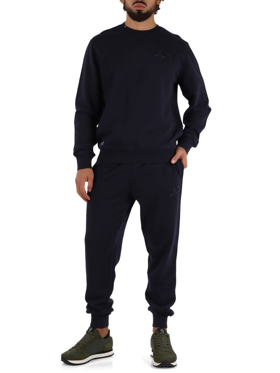 BLU SCURO | Felpa girocollo in cotone effetto vintage