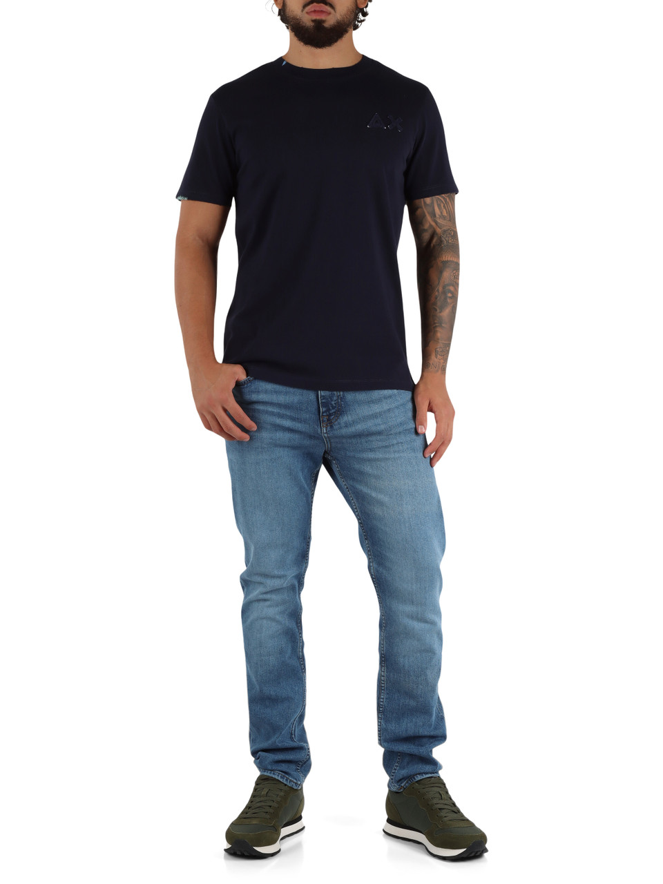 BLU SCURO | T-shirt in cotone con patch logo