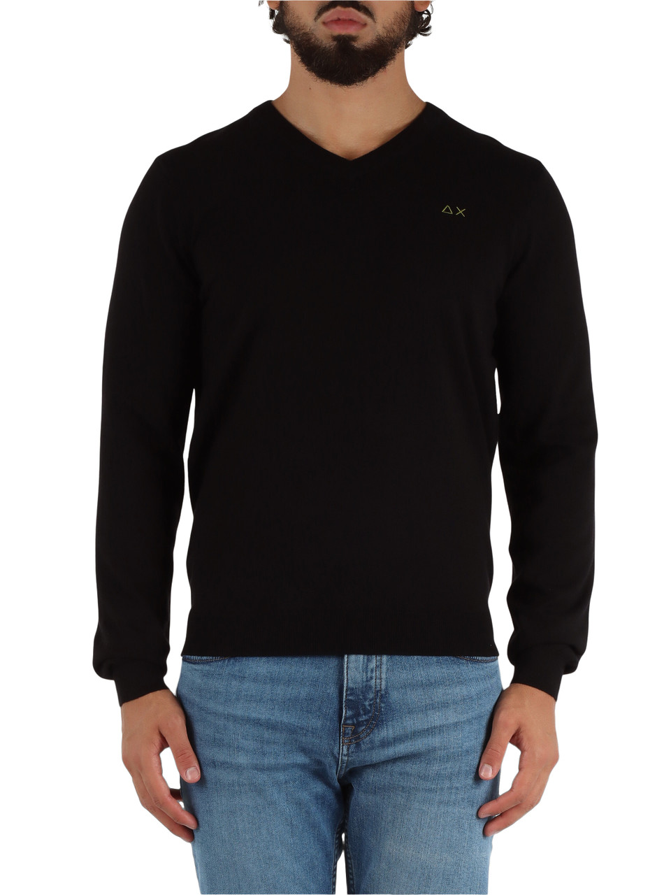 NERO | Maglia collo a V in lana merino e cotone