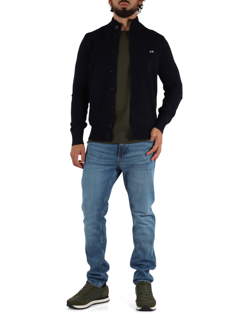 BLU SCURO | Cardigan in misto lana merino e cashmere