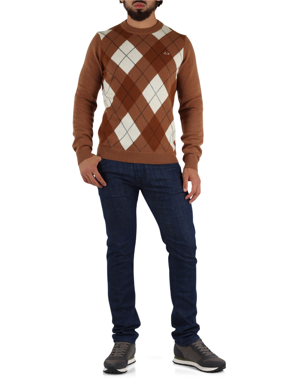 MARRONE CHIARO | Maglia girocollo in misto lana merino e cashmere