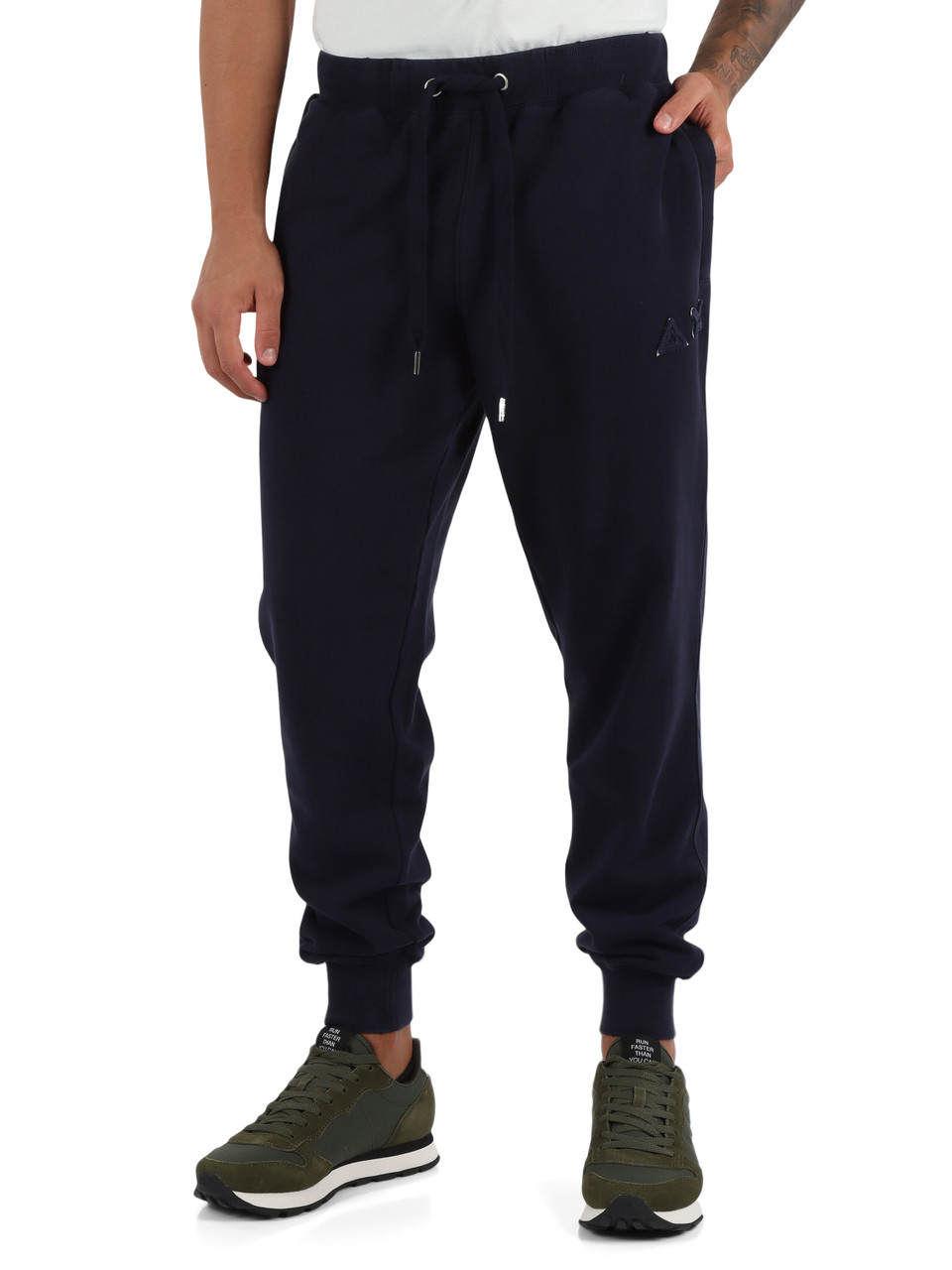 BLU SCURO | Pantaloni sportivi effetto vintage in cotone