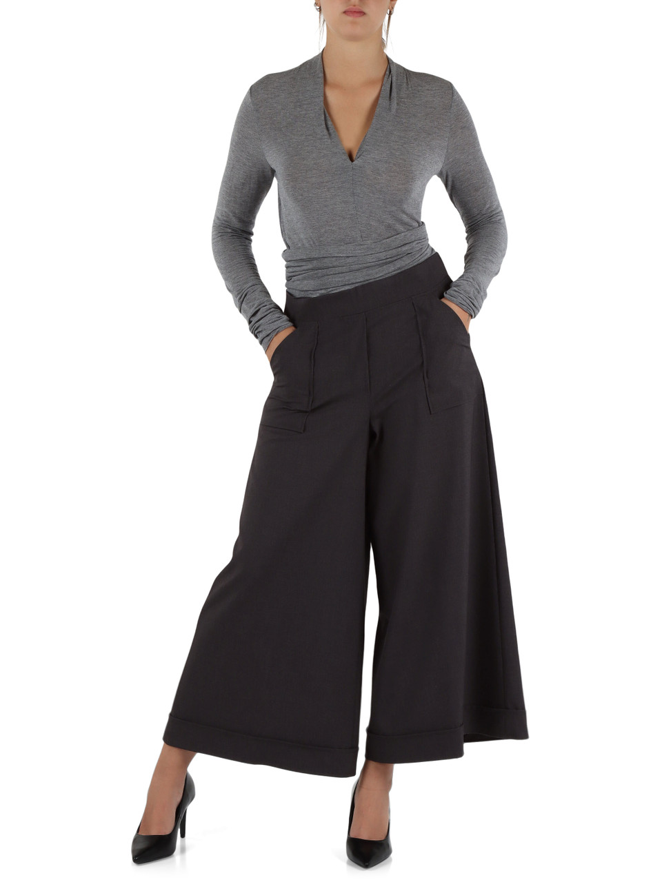 GRIGIO | T-shirt manica lunga in misto viscosa e cashmere