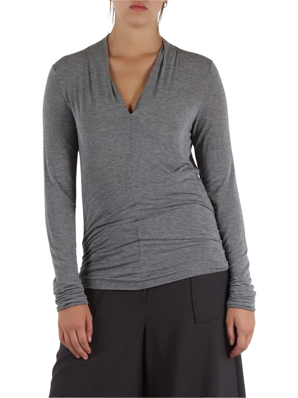 GRIGIO | T-shirt manica lunga in misto viscosa e cashmere