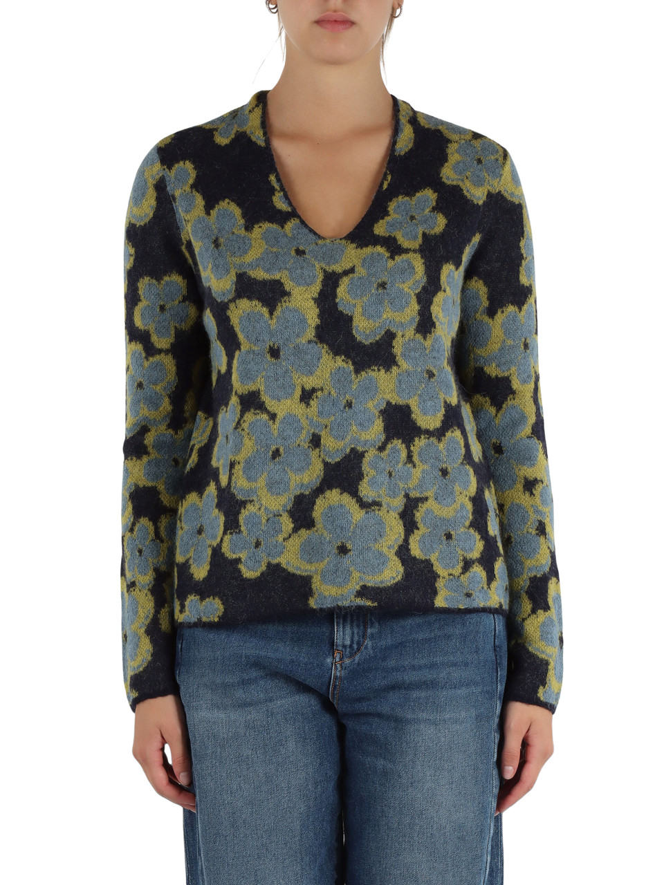 BLU | Maglia collo a V in misto alpaca