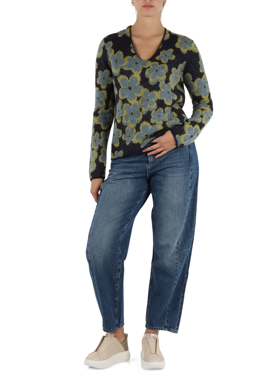 BLU | Maglia collo a V in misto alpaca