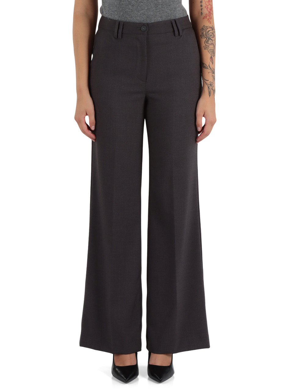 GRIGIO | Pantaloni gamba larga in misto viscosa