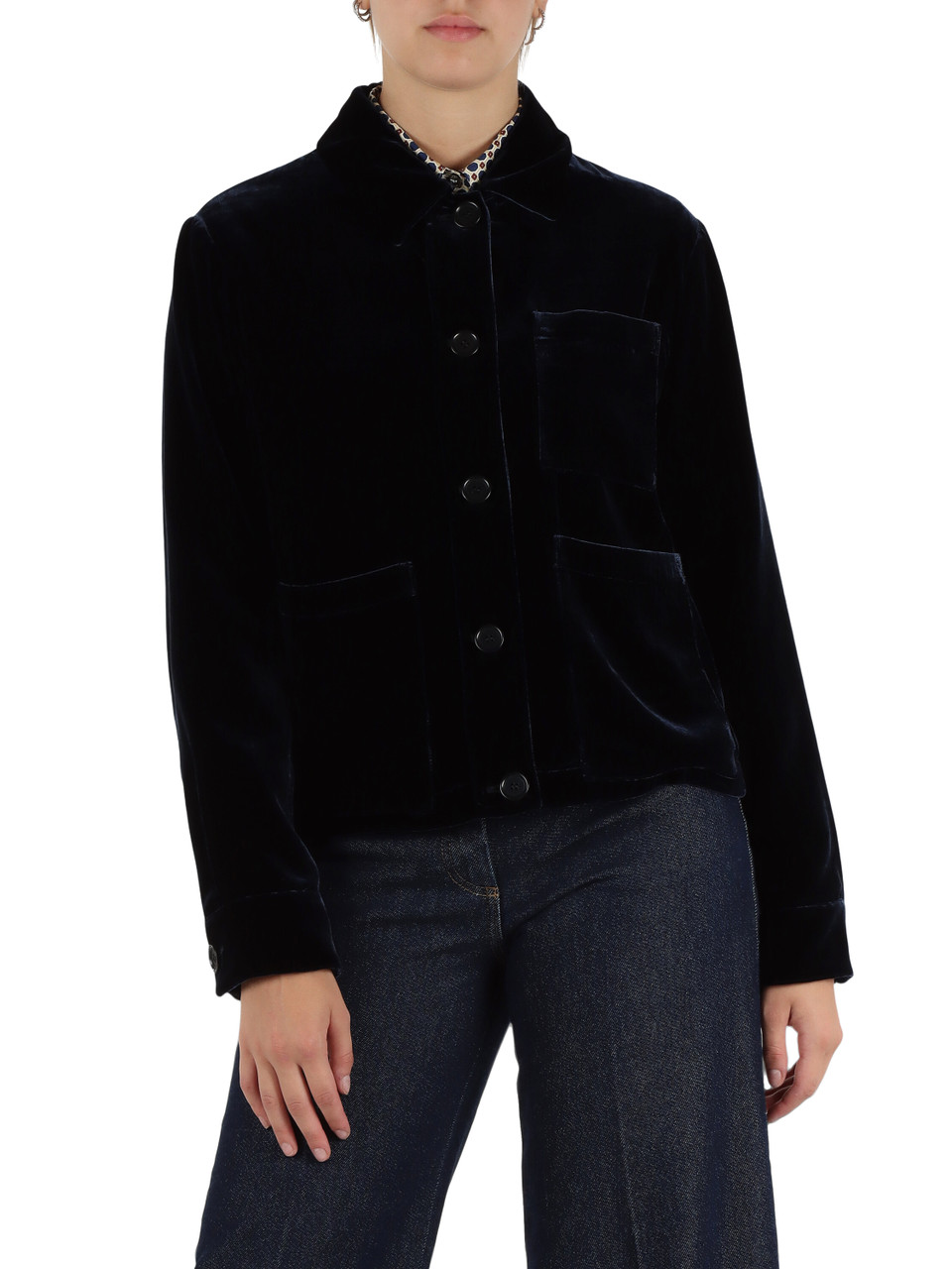 BLU SCURO | Giacca in velluto di viscosa e seta