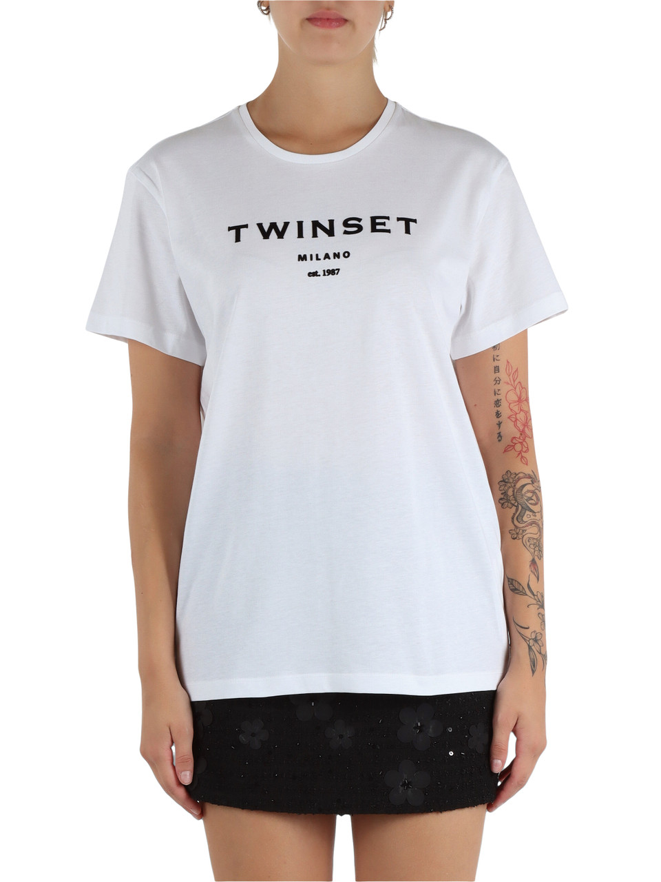 BIANCO | T-shirt in cotone con stampa logo frontale