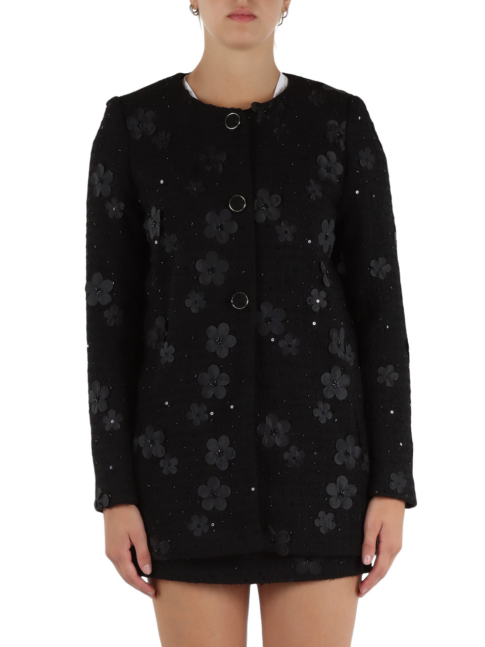 NERO | Cappotto bouclè con fiori e paillettes