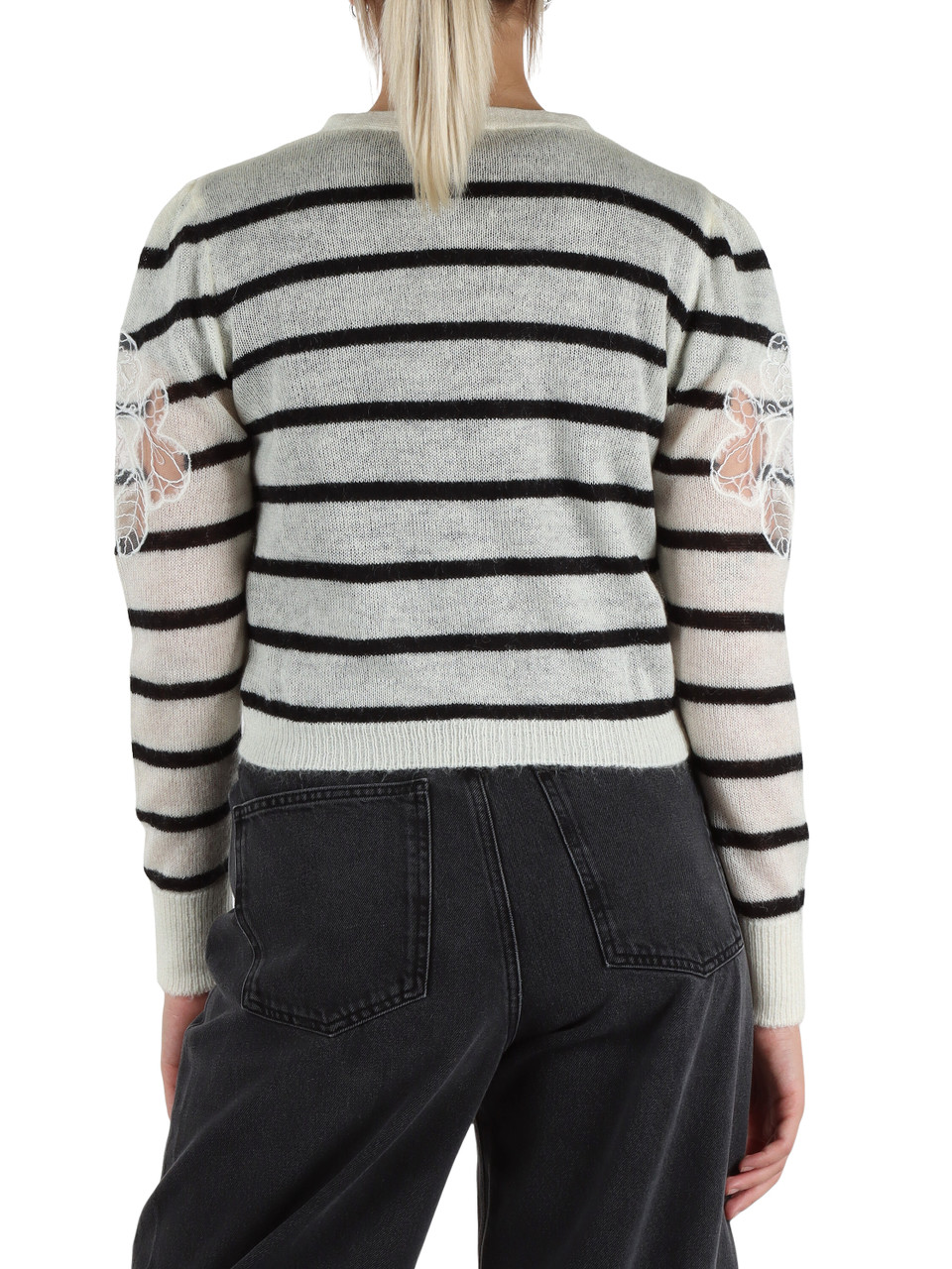 PANNA | Cardigan in misto mohair con inserti in pizzo