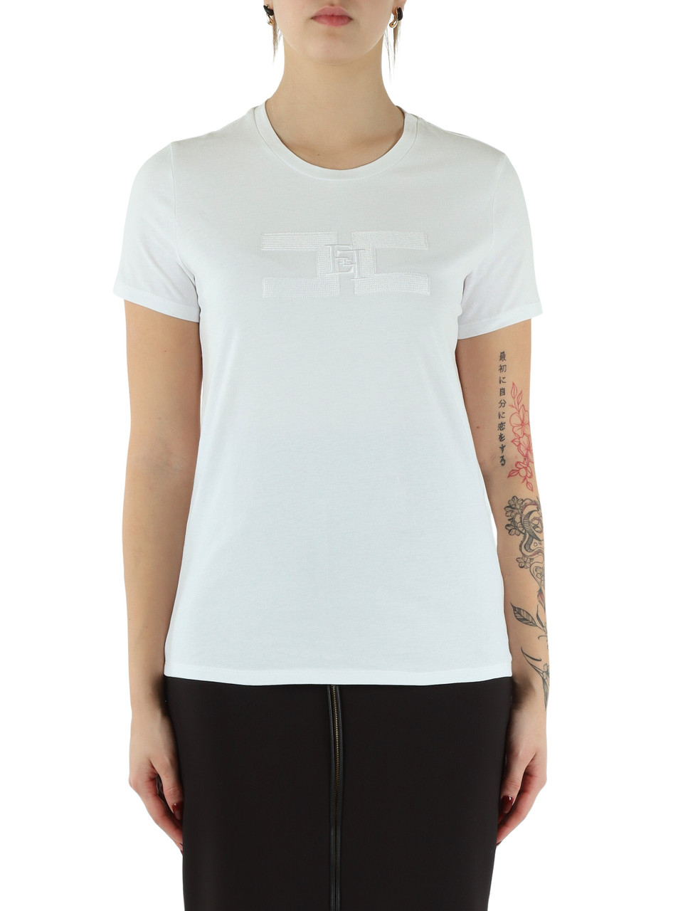 BIANCO | T-shirt in cotone con ricamo logo frontale
