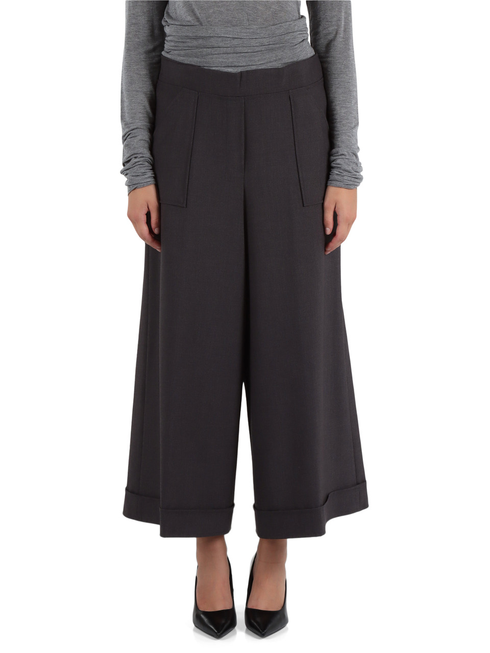 GRIGIO | Pantalone cropped gamba larga in misto viscosa