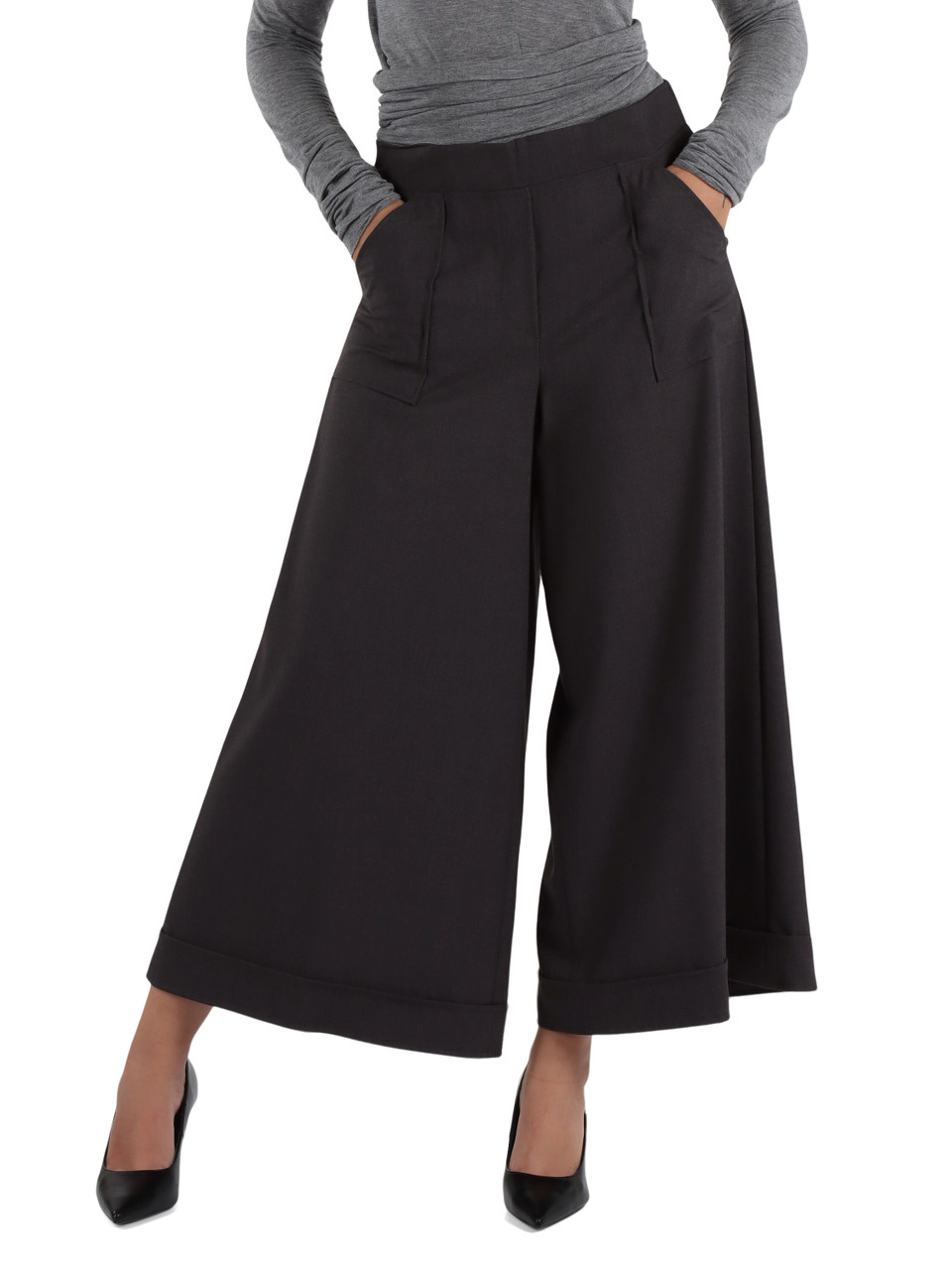 GRIGIO | Pantalone cropped gamba larga in misto viscosa