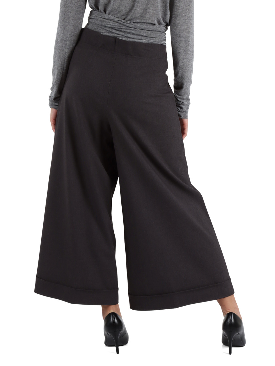 GRIGIO | Pantalone cropped gamba larga in misto viscosa