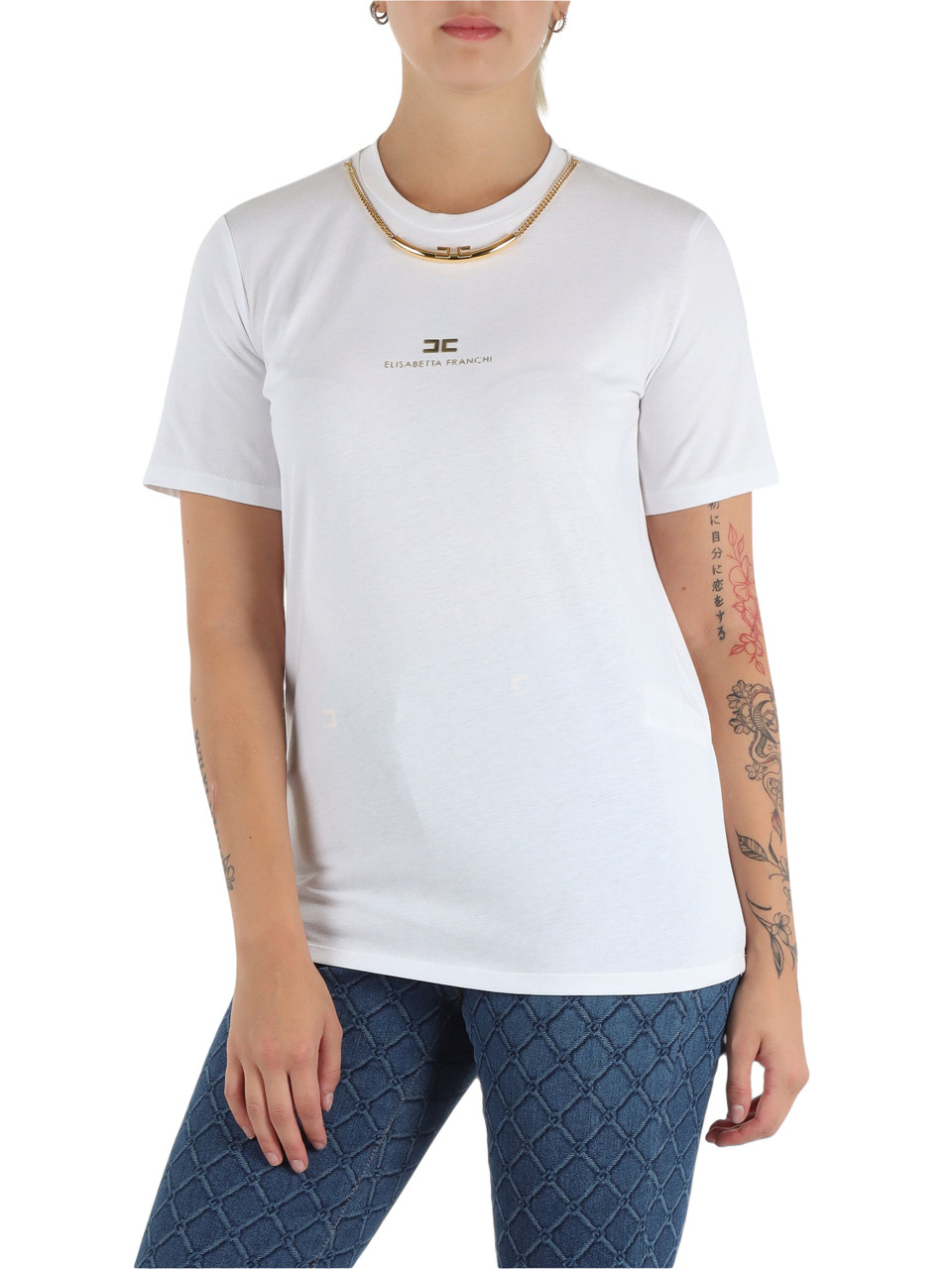 BIANCO | T-shirt in cotone con collana logo removibile