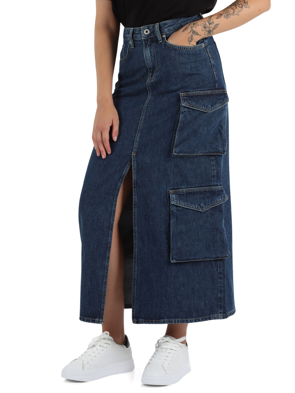 BLU | Maxi gonna jeans con tasche cargo