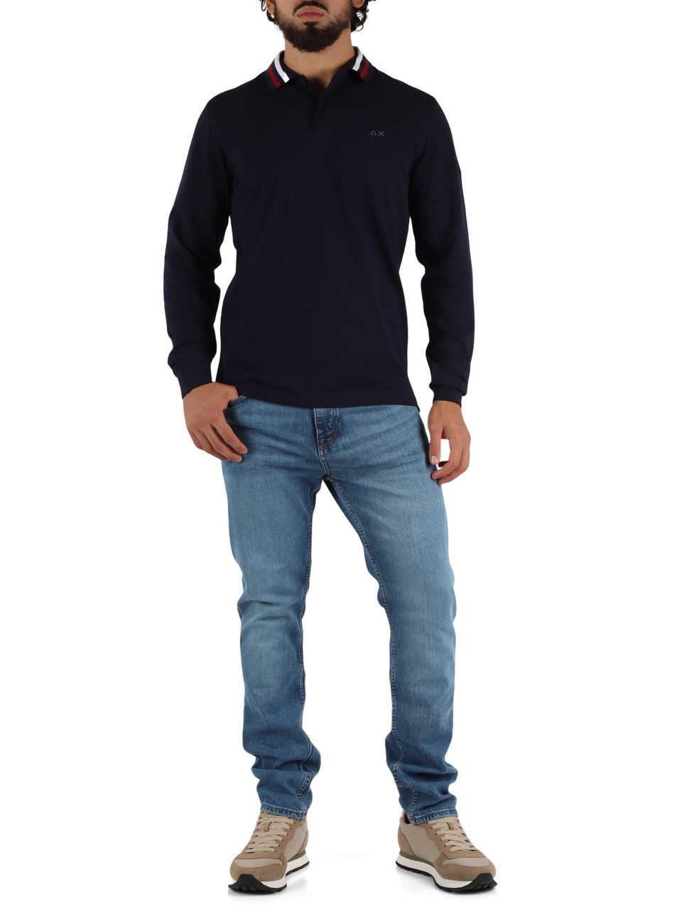 BLU SCURO | Polo manica lunga in cotone piquet con ricamo logo