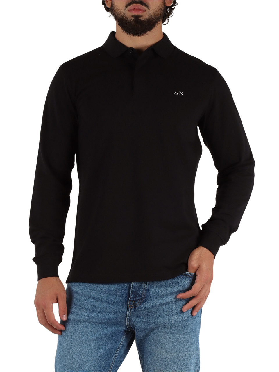 NERO | Polo manica lunga in cotone piquet con ricamo logo