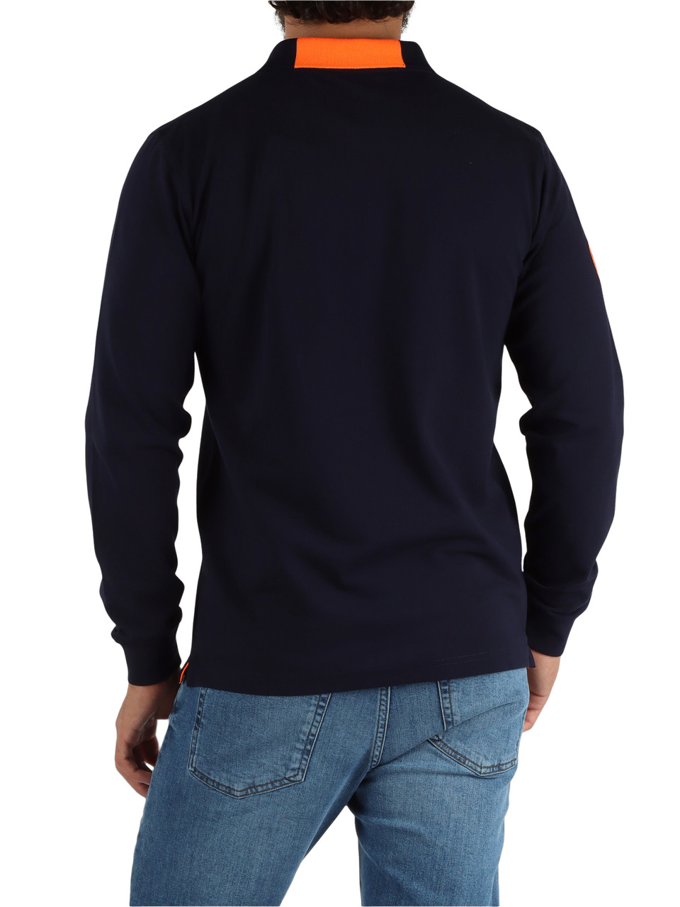 BLU SCURO | Polo manica lunga in cotone piquet con ricami