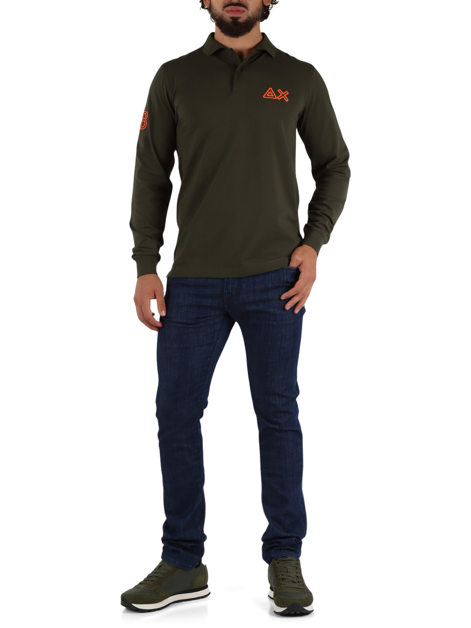 VERDE SCURO | Polo manica lunga in cotone piquet con ricami