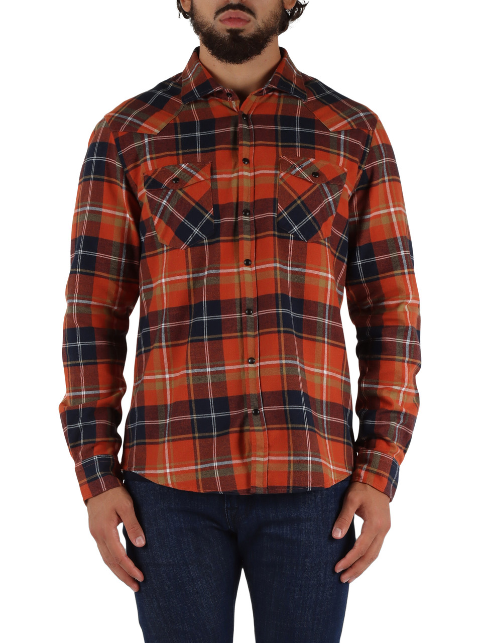 ARANCIONE | Camicia a quadri in cotone