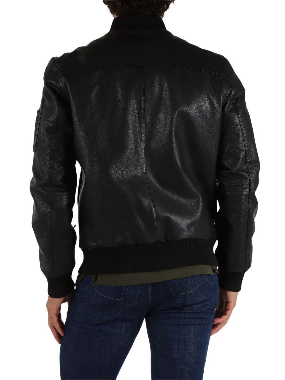 SCHWARZ | Bomberjacke aus Leder mit Logo-Plakette