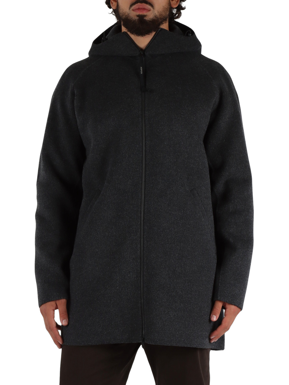GRIGIO SCURO | Cappotto Super Doppel in lana con cappuccio
