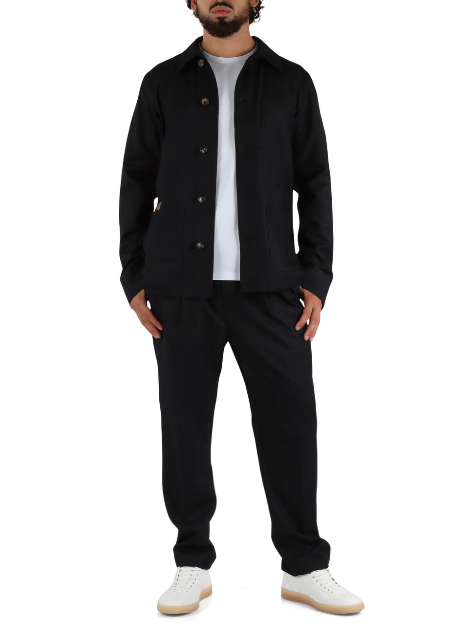 GRIGIO SCURO | Overshirt in misto lana vergine e cotone