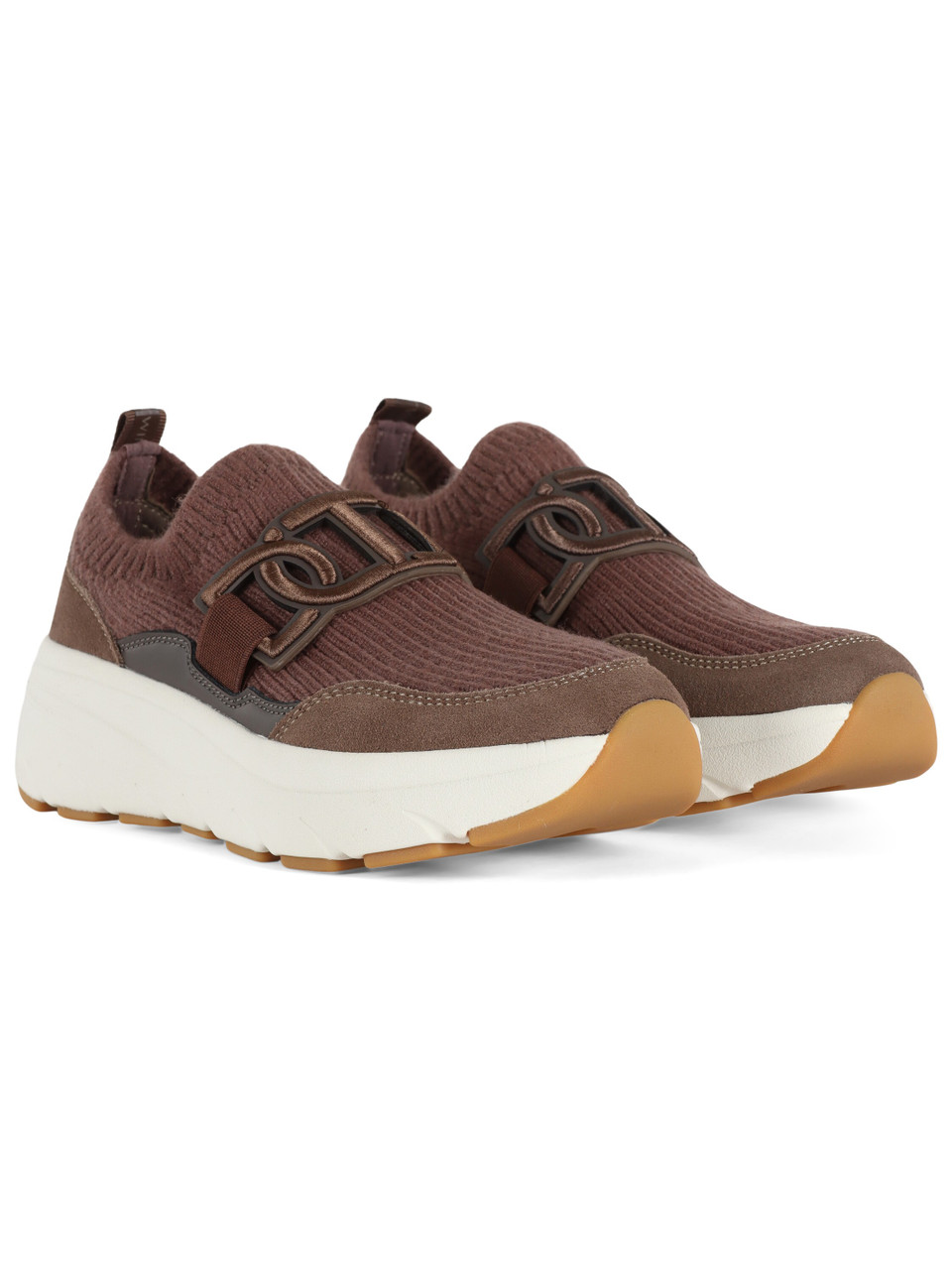 MARRONE | Sneakers in pelle e tessuto con dettaglio logo