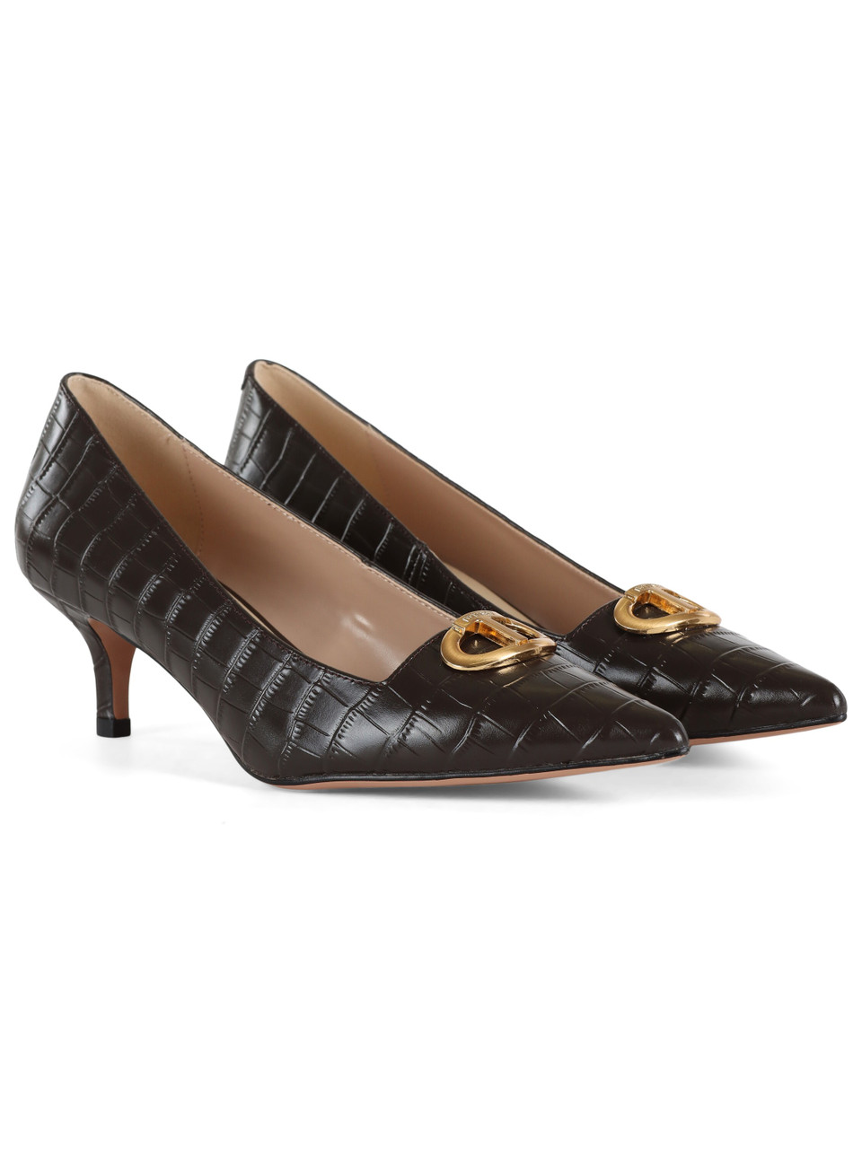 MARRONE | Décolleté in pelle con tacco kitten