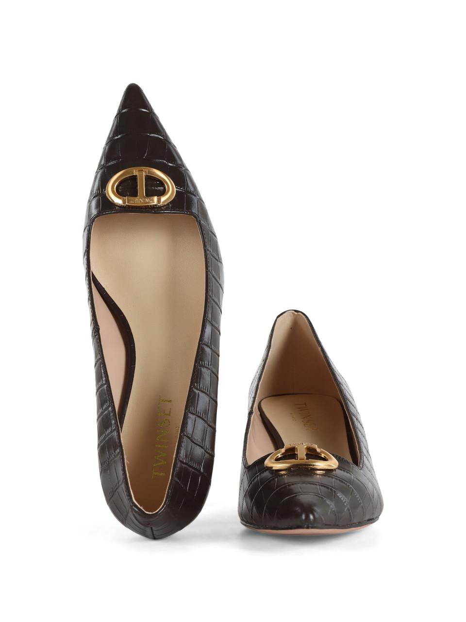 MARRONE | Décolleté in pelle con tacco kitten